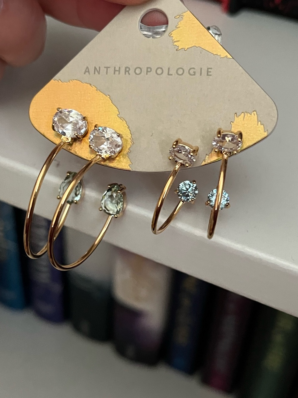 Anthropologie Delicate Chroma Hoop Earrings, Set of 2 Azore Aqua Green Blue